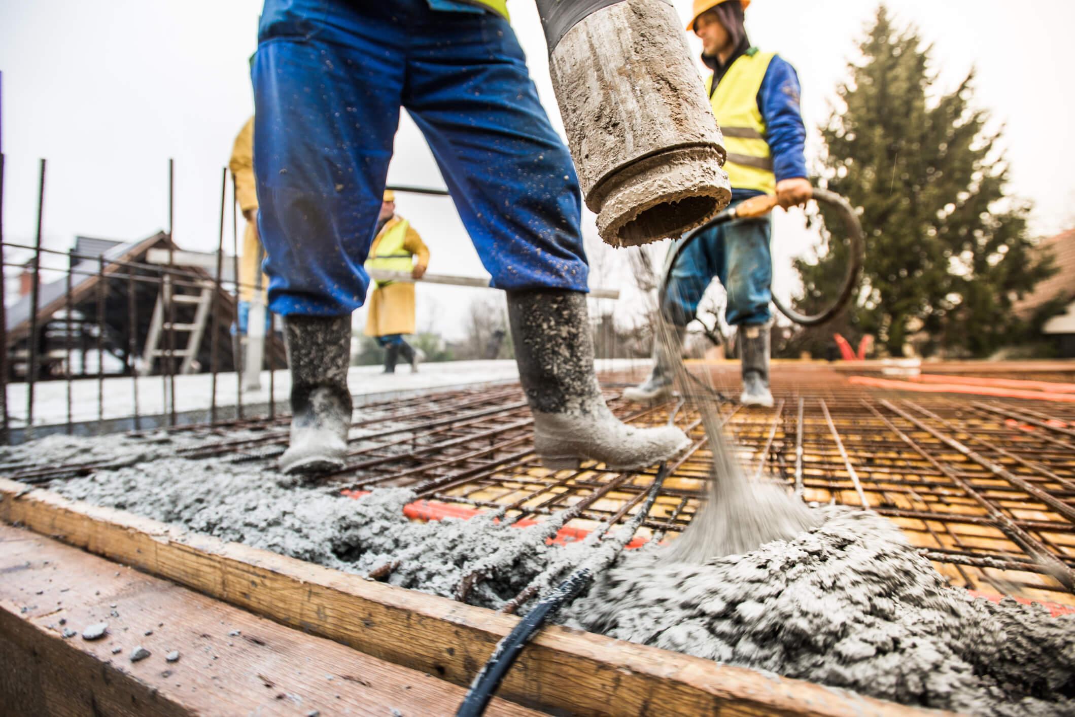 Pouring concrete over rebar